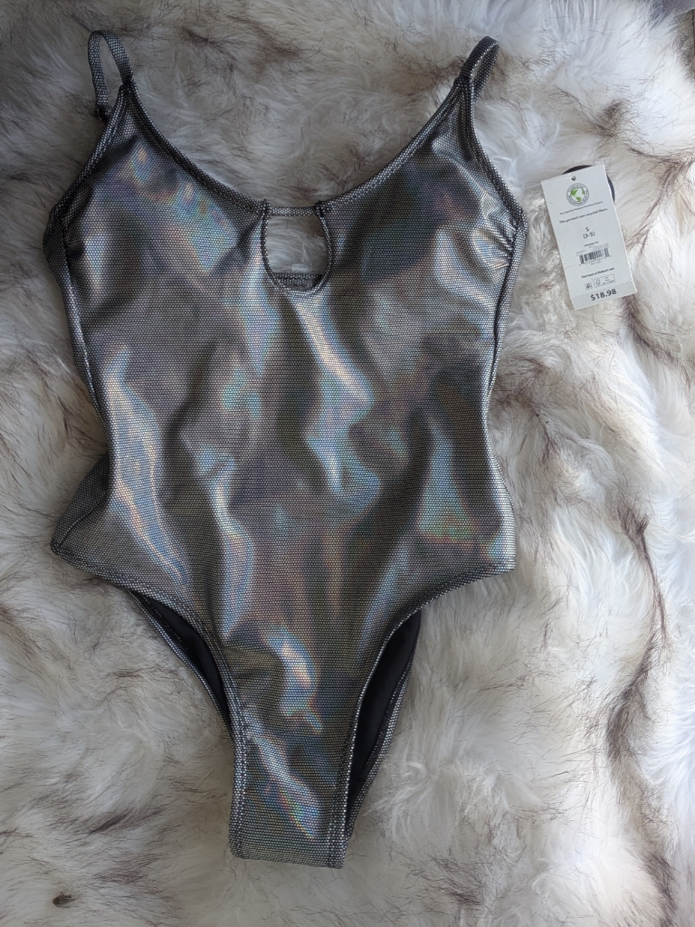 No Boundaries Silver One-Piece Swimsuit - Shiny Holographic Finish Size 3 - 5